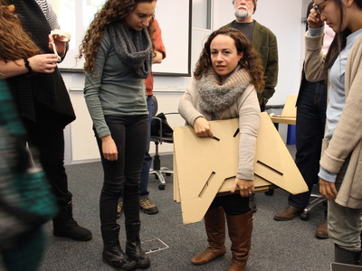 our co-design of a portable, collapsible podium for short stature was a design-build for one, with Amanda Cachia
